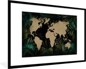 Fotolijst incl. Poster - Wereldkaart - Zwart - Planten - 120x80 cm - Posterlijst