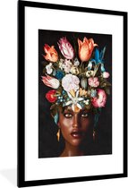 Fotolijst incl. Poster - Vrouw - Bloemen - Kleurrijk - 80x120 cm - Posterlijst