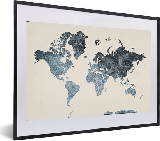 Affiche avec cadre Wereldkaart - Zwart - Argent - 60x40 cm