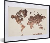 Affiche avec cadre Wereldkaart - Planche de bois - Marron - 60x40 cm