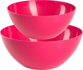 Plasticforte voedsel serveer schalen set - 4x stuks - fuchsia roze - kunststof - Dia 25 en 28 cm