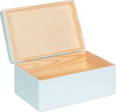 Haudt® Houten kistje Liv met klepdeksel - Babyblauw - 29,5 x 19,5 x 13 cm - kist - opbergkist