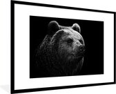 Photo encadrée - Portrait d'ours sur fond noir Cadre photo noir avec passe-partout blanc 60x90 90x60 cm - Affiche encadrée (Décoration murale salon / chambre)