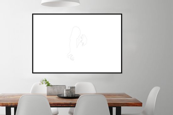 Photo en cadre - Line couple amoureux sur fond blanc Cadre photo noir avec passe-partout blanc 80x120 120x80 cm - Affiche sous cadre (Décoration murale salon / chambre)