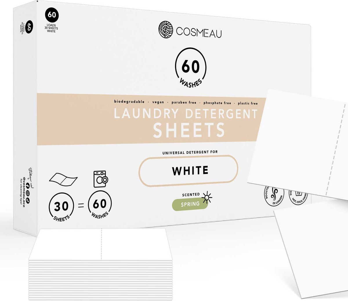 Goedkoopste Cosmeau Witte Was Wasmiddel Wasstrips 60 Wasbeurten Wasvellen Wasdoekjes Detergent Sheets Wasdoekjes Proefpakket - Plasticvrij Biologisch Afbreekbaar
