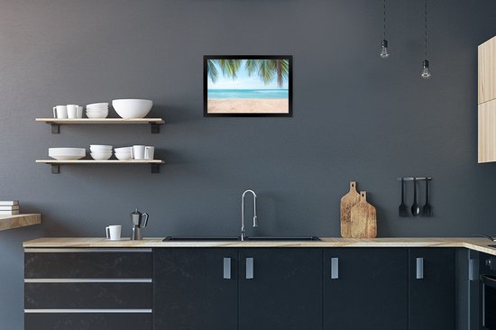 Photo encadrée - Feuilles de palmier suspendues au dessus du cadre photo plage noir sans passe partout 30x20 cm - Affiche encadrée (Décoration murale salon / chambre) / Mer et plage