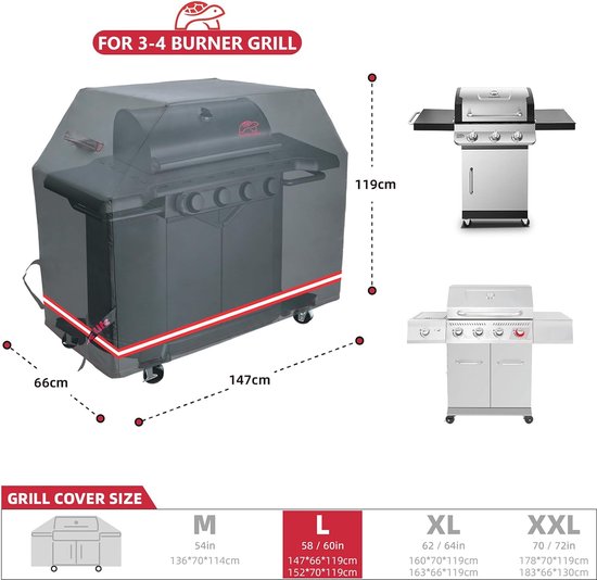 Barbecuehoes Waterdicht - BBQ Afdekhoes voor Barbecue - Grill Cover met Air Vent - Zwart - 147x66x119cm van MoaBaby — afbeelding 5