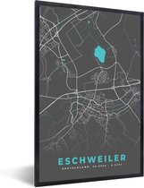 Fotolijst incl. Poster - Stadskaart – Plattegrond – Duitsland – Blauw – Eschweiler – Kaart - 60x90 cm - Posterlijst