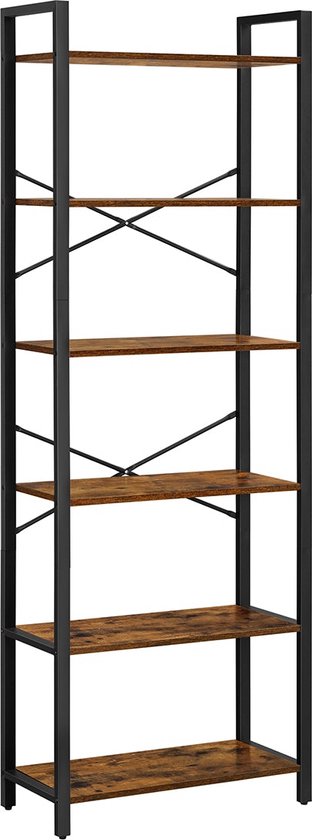 Boekenkast - Woonkamerkast - met 6 niveaus - Stalen frame - Bruin Zwart