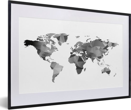 Cadre photo avec affiche - Carte du Wereldkaart - Zwart - Grijs - Wit - Enfants - Garçons - Filles - 60x40 cm - Cadre pour affiche