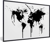 Affiche avec cadre Wereldkaart - Encre - Zwart - Wit - 60x40 cm