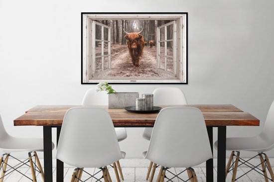 Affiche avec cadre Transparent - Highlander écossais - Fenêtre - 90x60 cm