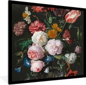 Fotolijst incl. Poster - Stilleven met bloemen in een glazen vaas - Schilderij van Jan Davidsz. de Heem - 40x40 cm - Posterlijst