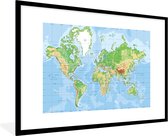 Fotolijst incl. Poster - Wereldkaart - Atlas - Topografie - 90x60 cm - Posterlijst
