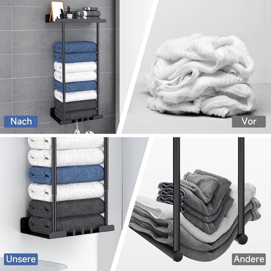 Porte-serviettes sans perçage, acier au carbone, porte-serviettes double,  sans