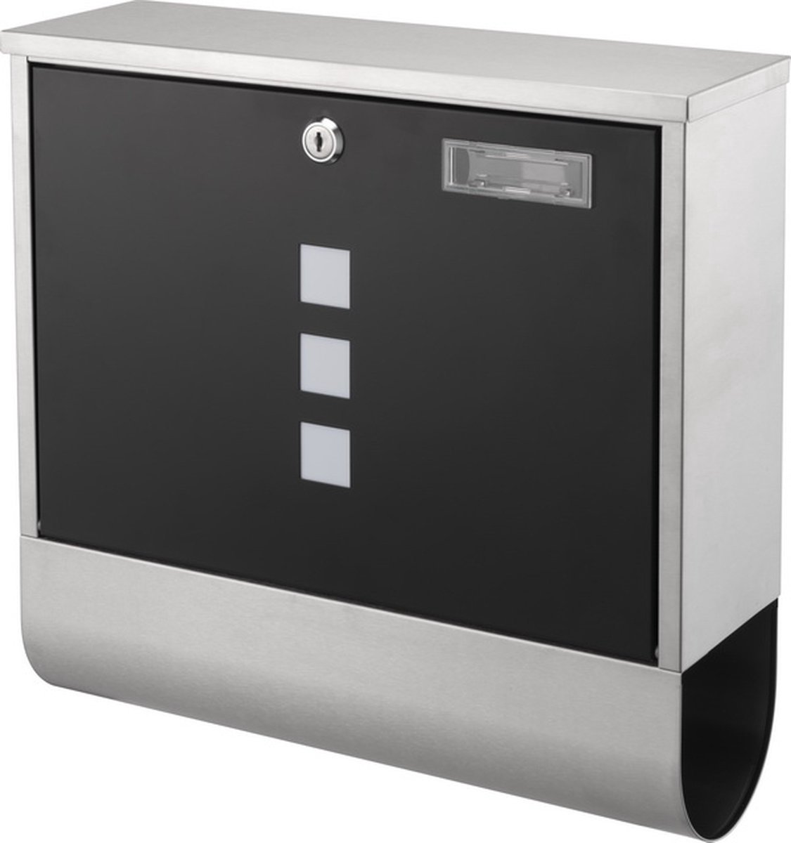 Michelino RVS Hangende Wand Brievenbus - Krantenrol Wandbrievenbus - Zilver/Zwart