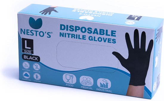 Nesto's Nitril Wegwerp Handschoenen 100 stuks - Latexvrij - Poedervrij - Niet steriel - Onderzoekshandschoenen - Medisch - Plastic - Maat L - Zwart