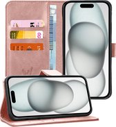 Hoesje geschikt voor iPhone 15 - Book Case Leer Pasjeshouder Rosegoud