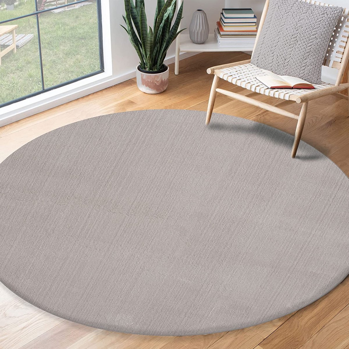 the carpet RELAX – Extra Zacht & Wasbaar Vloerkleed tot 30°C met Antislip Onderzijde – Fluweelachtige Structuur – Voor Slaapkamer of Woonkamer – Zilver, rond 160 cm