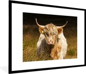 Fotolijst incl. Poster - Schotse Hooglander - Licht - Gras - Dieren - 80x60 cm - Posterlijst