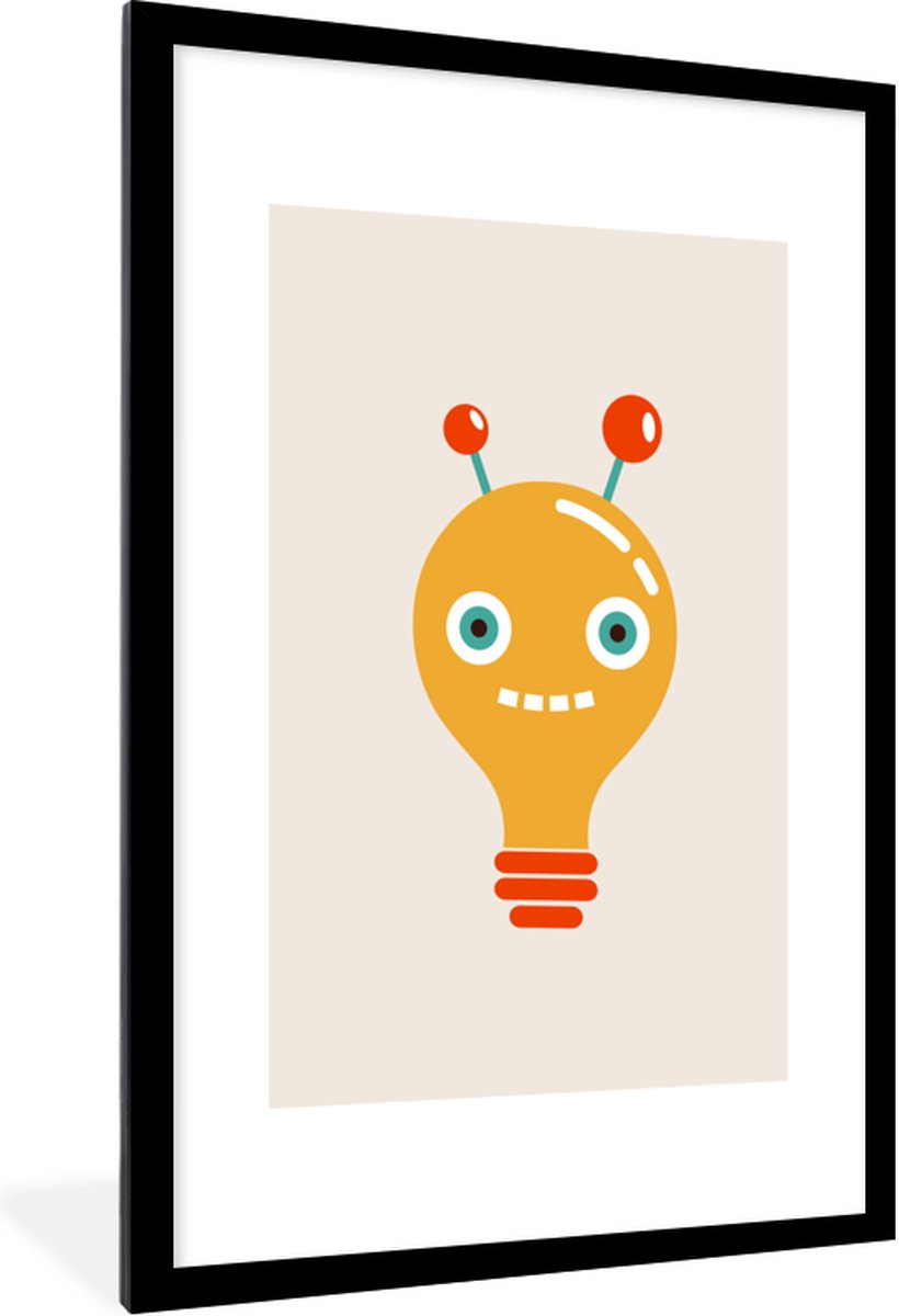 Poster in lijst - Fotolijst 60x90 cm - Posters - Robot - Gloeilamp - Gezicht - Antenne - K