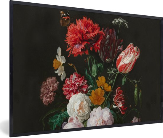 Fotolijst incl. Poster - Stilleven met bloemen in een glazen vaas - Schilderij van Jan Davidsz. de Heem - 120x80 cm - Posterlijst