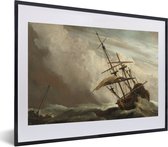 Fotolijst incl. Poster - Een schip in volle zee bij vliegende storm - Schilderij van Willem van de Velde - 60x40 cm - Posterlijst