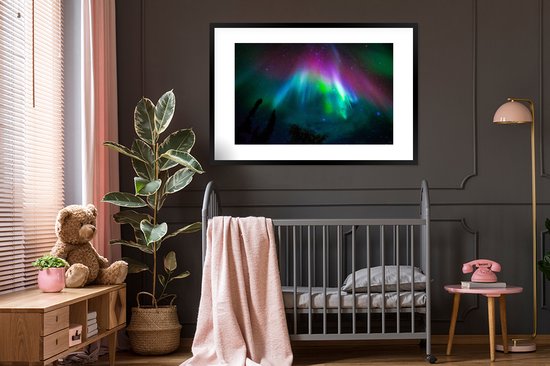 Cadre photo avec affiche - Aurores boréales - Ciel étoilé - Couleurs - 120x80 cm - Cadre pour affiche