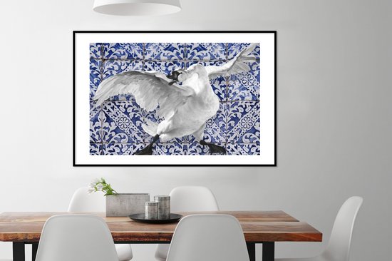 Cadre photo avec affiche - Cygne - Art - Bleu de Delft - Peinture - Maîtres anciens - 120x80 cm - Cadre pour affiche