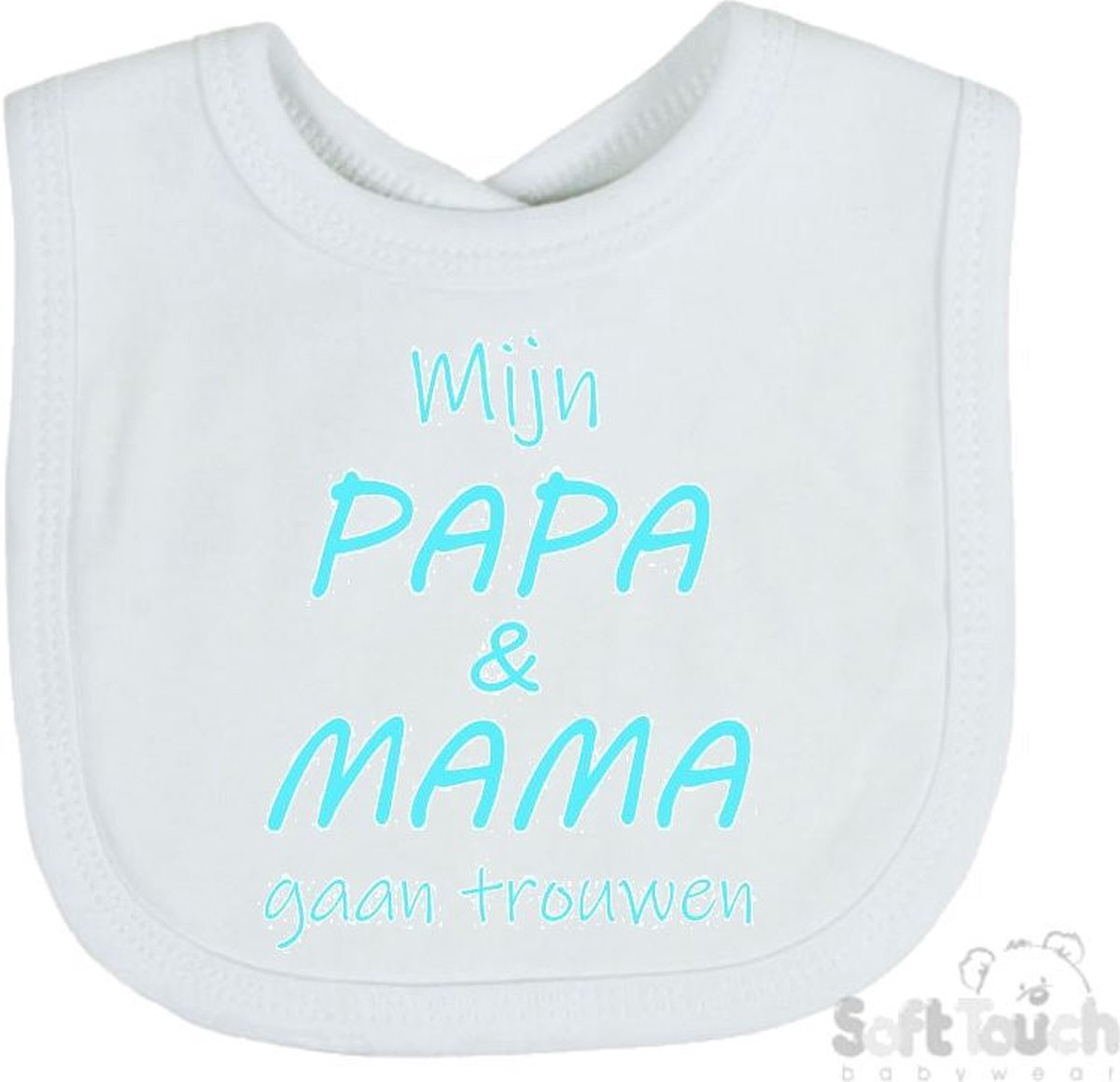 Goedkoopste Soft Touch Slabber Slabbetje Slab Mijn papa & mama gaan trouwen Unisex Katoen Wit/aquablauw Maat 33x22 Cm