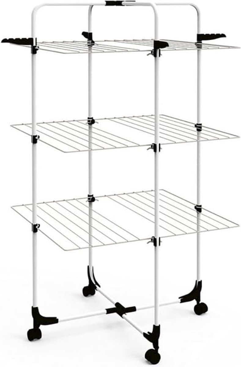 Goedkoopste Posten Anker Michelino Tower aluminium kledingdroger, groot droogoppervlak 30 m, opvouwbare wasdroger voor badkamer of balkon, Tower kledingdroger in zwart en wit