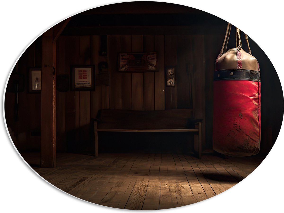 PVC Schuimplaat Ovaal - Kamer - Bokszak - Palen - Sporten - Hout - 56x42 cm Foto op Ovaal 