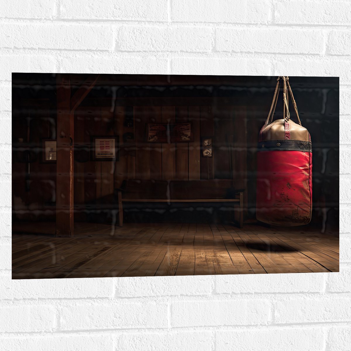 Muursticker - Kamer - Bokszak - Palen - Sporten - Hout - 75x50 cm Foto op Muursticker