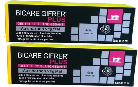 Bicare Gifrer whitening-tandpasta met plantaardige houtskool - Set van 2 tubes van 75 ml