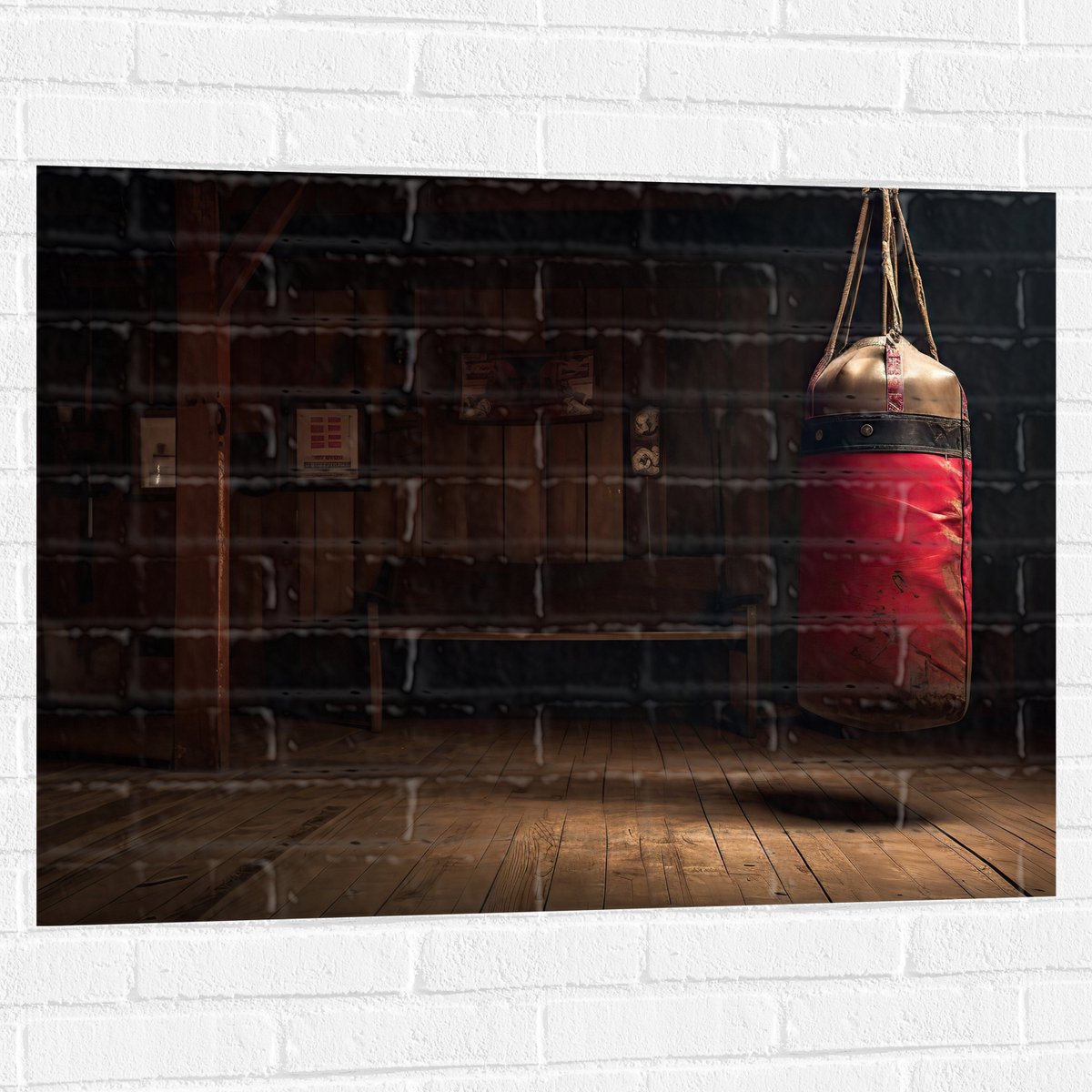 Muursticker - Kamer - Bokszak - Palen - Sporten - Hout - 100x75 cm Foto op Muursticker