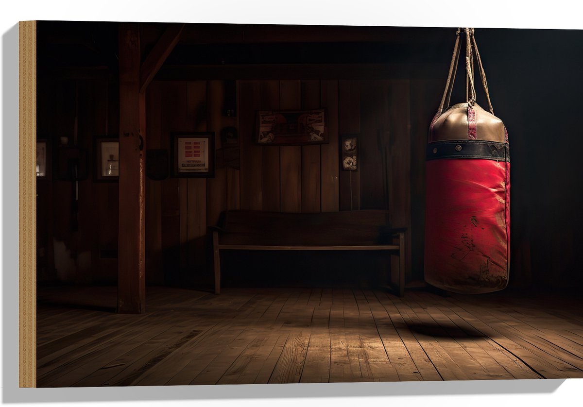 Hout - Kamer - Bokszak - Palen - Sporten - Hout - 60x40 cm - 9 mm dik - Foto op Hout (Met 