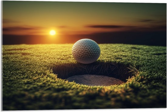 Acrylglas - Golf - Golfbal - Zonsondergang - 75x50 cm Foto op Acrylglas (Wanddecoratie op Acrylaat)