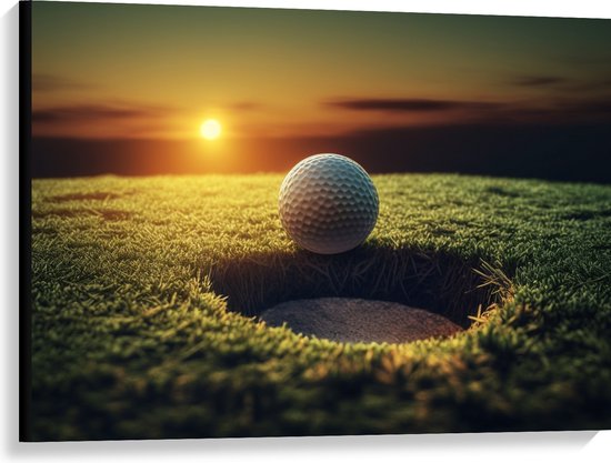 Canvas - Golf - Golfbal - Zonsondergang - 100x75 cm Foto op Canvas Schilderij (Wanddecoratie op Canvas)