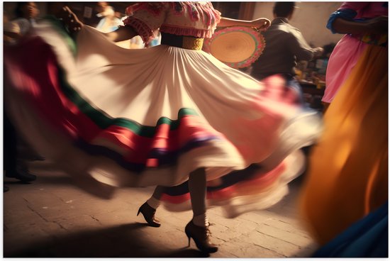 Poster (Mat) - Danseres - Jurk - Cultuur - Kleuren - 105x70 cm Foto op Posterpapier met een Matte look