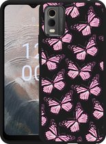 Cazy Hoesje Zwart geschikt voor Nokia C32 Roze Vlinders