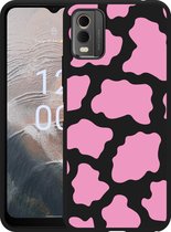 Cazy Hoesje Zwart geschikt voor Nokia C32 Roze Koeienvlekken