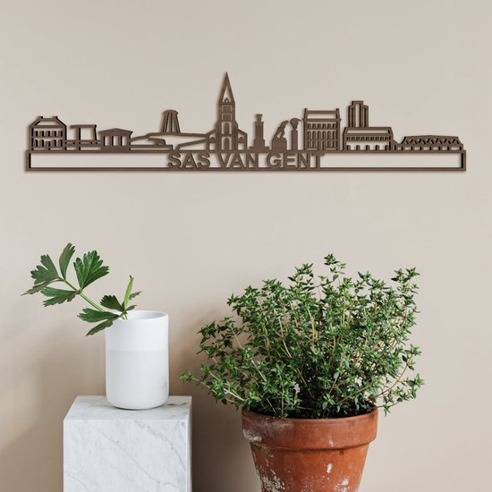 Skyline Sas Van Gent Notenhout 90 Cm Wanddecoratie Voor Aan De Muur Met Tekst City Shapes
