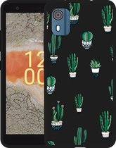 Cazy Hoesje Zwart geschikt voor Nokia C02 Green Cactus