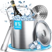 IJsemmer van 3 liter met siliconen deksel, ijstang en zeef, nieuw verbeterde siliconen afdekking houdt het ijs langer bevroren - ideaal voor feestjes, cocktailbar, koele wijn, champagne