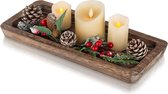 Rechthoekige houten dienbladdecoratie 40 cm x 17 cm kaarsendienblad landhuis decoratief dienblad rustieke tafeldecoratie salontafel kaarsenbord woonkamer Kerstmis