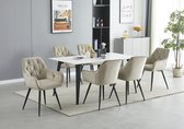Colenis - Chaise de salle à manger Iris - Beige - Set de 4 - Velours - Velours - Design - Avec accoudoir