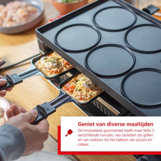 Solis 5 in 1 Tafelgrill 791 Gourmetstel 8 Personen - Grill, Wok, Pizzamaker, Raclette en Pannenkoeken - Raclette Gourmet Set - Bakplaat Gourmetten - Zilver/Zwart — afbeelding 2