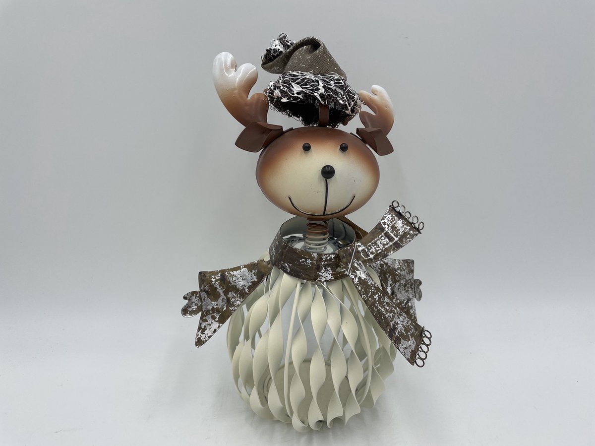 Theelichthouder Eland metaal bruin wit wiebel hoofd 26 cm x 18 cm| FYC-42061 | La Galleria