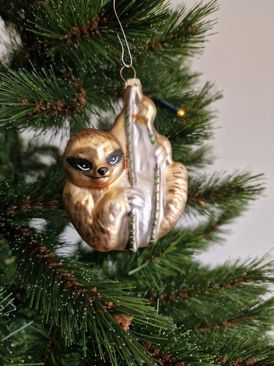 Kersthanger Gouden Luiaard Glas - Sloth - Handbeschilderde Kerstbal - Handgeblazen - Kerstboomversieringen - Grappige Kerstbal - Decoratieve Hangers - 10 cm