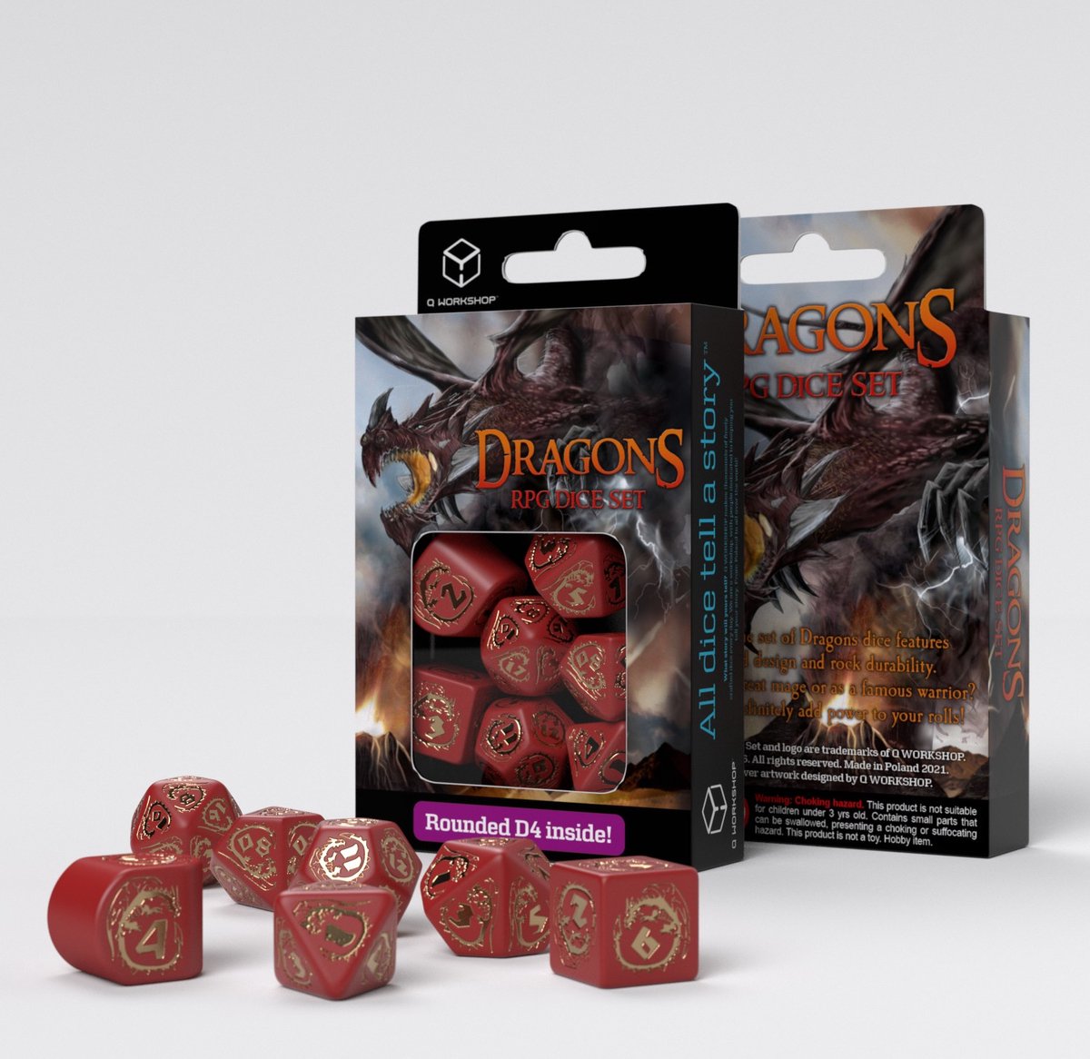 Q-Workshop Dragons Modern Dice Set Red & Gold (7 stuks)